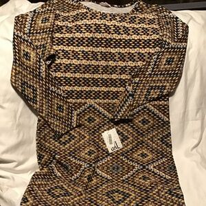Lularoe Debbie Dress 3XL Gold Diamond Aztec Long Sleeve Dress